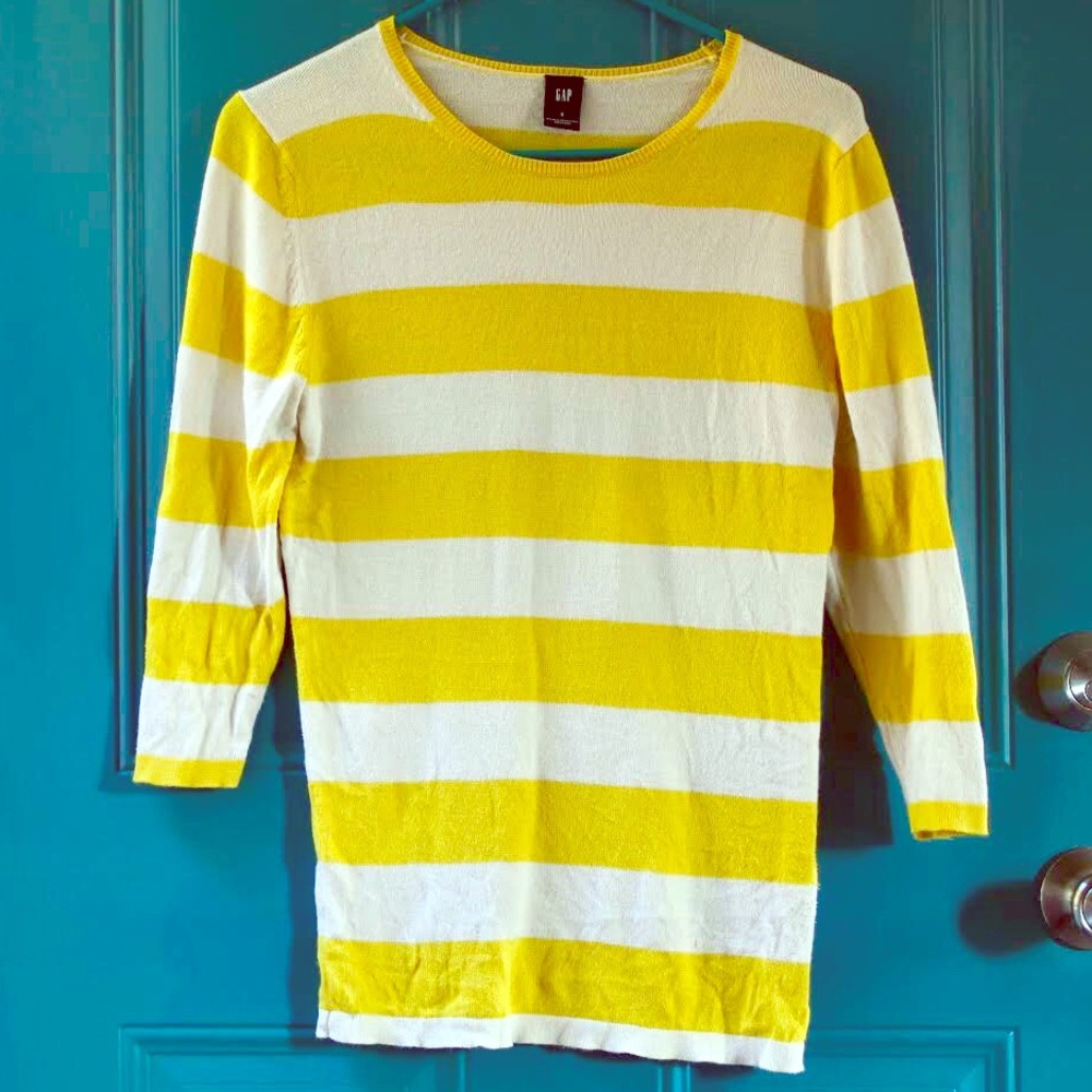 EUC VTG 90s / Y2K Preppy Elle Woods Style Bright Yellow Striped Gap Sweater